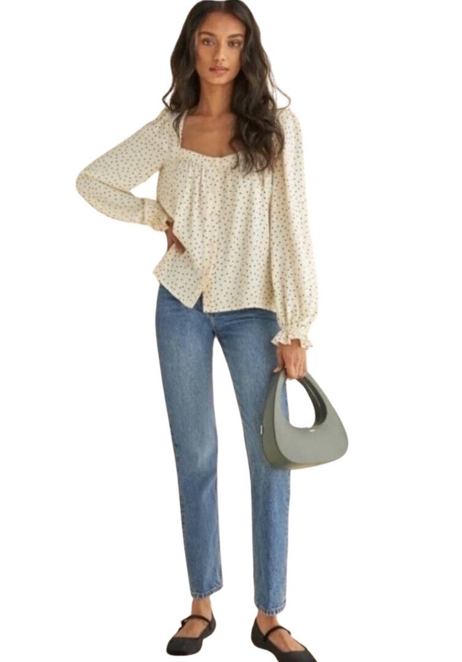 Reformation Bruno Ivory Polka Dot Top